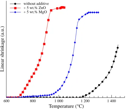 Fig. 10. Effect of the additive nature on SPS sintering of attrition milled Zr 2 O(PO 4 ) 2  powder 