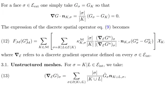 Figure 1. Notations for the alternative gradient definition on Cartesian grids with F = (G L − G K )n K,σ .