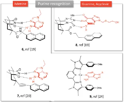Figure 2. Examples of synthetic receptors for adenine and guanosine recognition. 