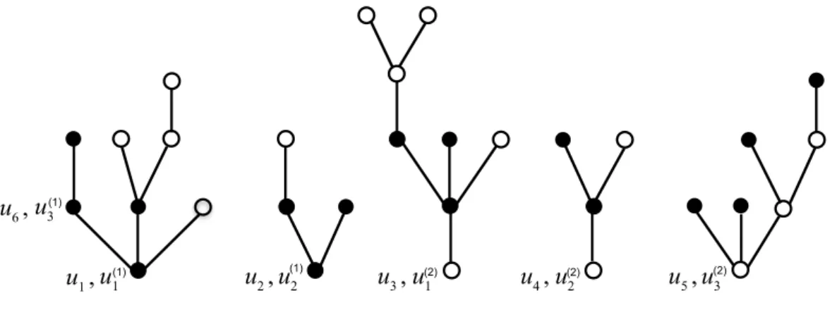 Figure 2. A two type forest labeled according to the breath first search order. Vertices of type 1 (resp