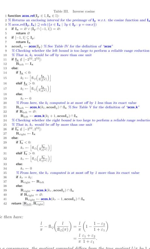 Table III. Inverse cosine 1 function acos rel(I y ∈ I ,I x ∈ I ):