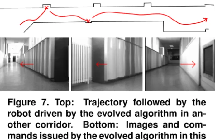 Figure 7. Top: Trajectory followed by the robot driven by the evolved algorithm in  an-other corridor