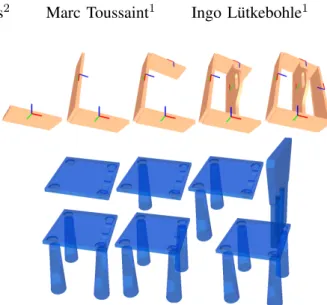 Fig. 1: High-level assembly task representation for a toolbox and a chair demonstration, each as a sequence of rigid constraints which are created between object parts