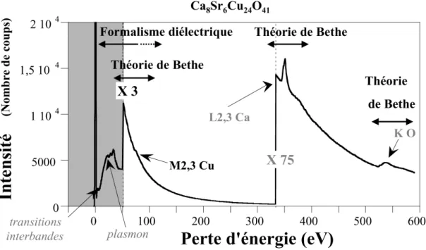 Fig. I.4 :  Spectre de perte d’énergie des électrons obtenu sur Ca 8 Sr 6 Cu 24 O 41  par P