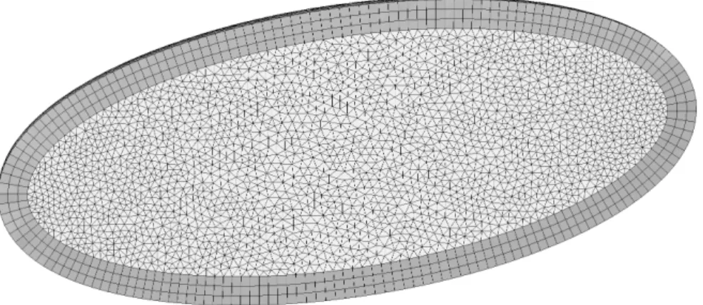 Figure 3: Geometry and mesh for the three-dimensional benchmark with a three-cells PML