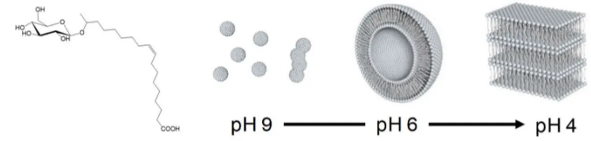 Figure 1 - Acidic form of the microbial glucolipid GC18:1 (GL) and its corresponding pH-dependent phase 118 