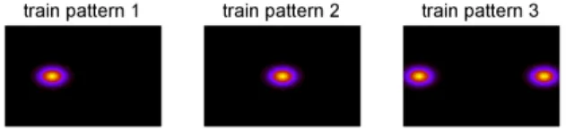 Fig. 4. 100x100 pixel input patterns used for training the lateral connection weights of the model (axes are scaled differently).