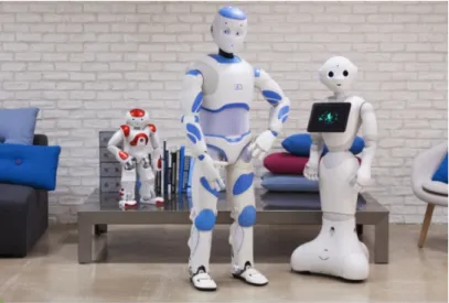 Figure 2.4 – Aldebaran humanoids. From left to right the robots Nao, Romeo and Pepper.
