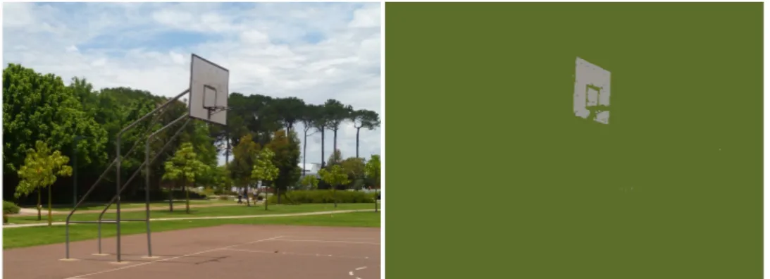 Figure 3.15 – Segmentation of a natural scene. On the left the original image. On the right the segmentation of the backboard.