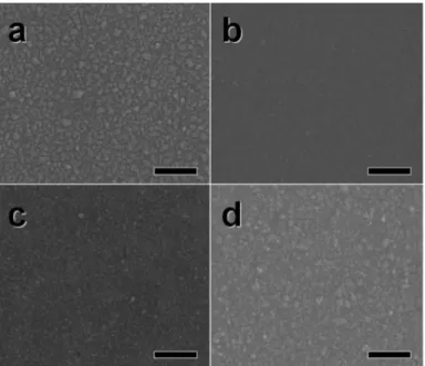 Fig. 12. SEM images of fabricated poly-Si films annealed at (a)300 ˚C, (b)350 ˚C, (c)400 ˚C  and (d)450 ˚C [33]