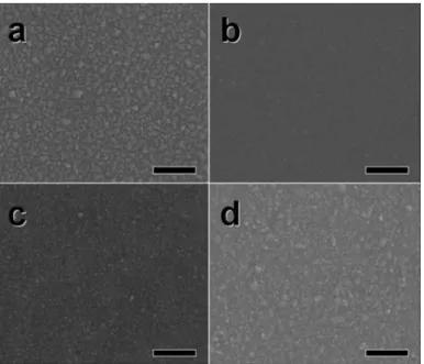 Fig. 12. SEM images of fabricated poly-Si films annealed at (a)300 ˚C, (b)350 ˚C, (c)400 ˚C  and (d)450 ˚C [33]