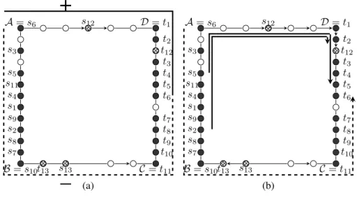 Figure 3: Problem MIN-D-GO when G ∗ is a cycle. (a) The set of hatched (resp. full) vertices is the set P 0 (resp
