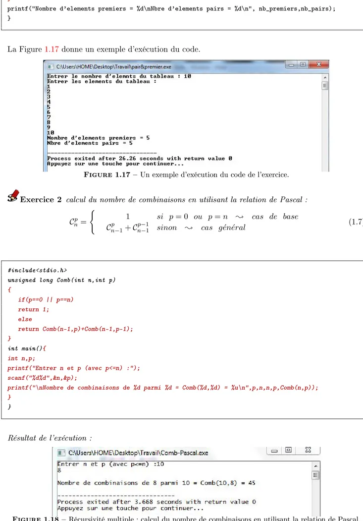 Figure 1.17  Un exemple d'exécution du code de l'exercice.