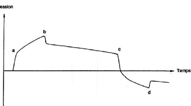 Figure 1.2:  Evolution typique de la pression sur les faces latérales des voitures  situées en tête de train lors d'une entrée en tunnel