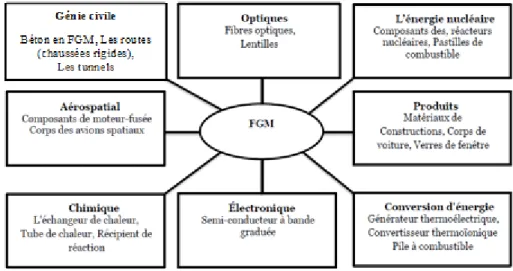 Figure I.8 : Les principaux domaines d’application des FGM. [Miyamoto 2013] 