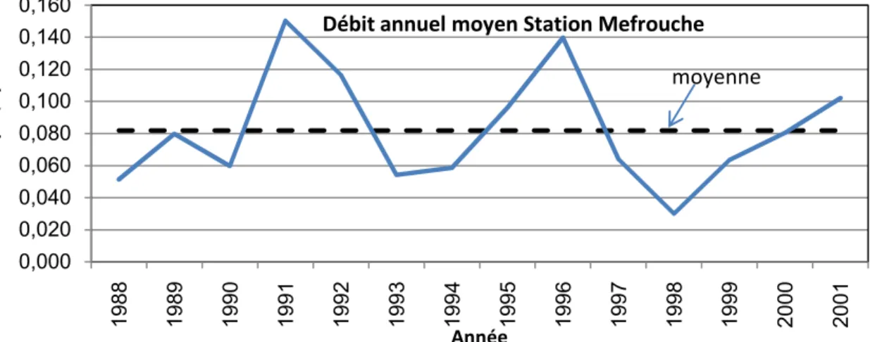 Figure  II -18: Variation du débit annuel moyen à la station Barrage Boughrara Oued  Mouilah