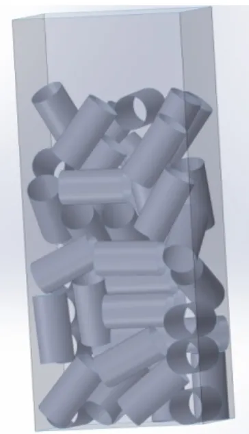 Fig. 2. Three-dimensional model: Assembly of 45 pieces of metal waste ranodmly positioning in the box.