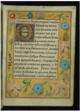 Figure 3: Example of a book of hours folio of Obsecro Te prayer that begins with ornaments.