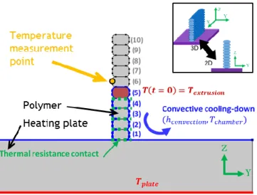 Fig. 7. Model representation, with boundary conditions given for the 5th  extruded filament