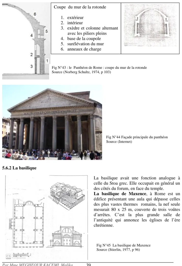 Fig N°43 : le  Panthéon de Rome : coupe du mur de la rotonde   Source (Norberg Schultz, 1974, p 103)  