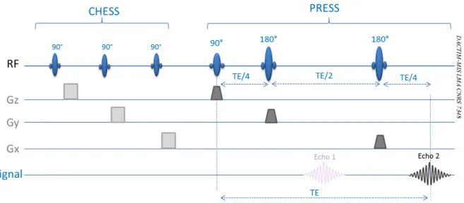 Figure 24 - Principe de la séquence PRESS précédée de la séquence CHESS 