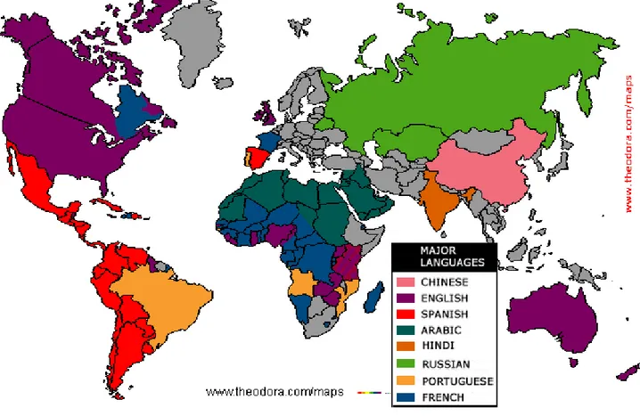 Figure 2.4.  Map of the major languages spoken across the globe. 