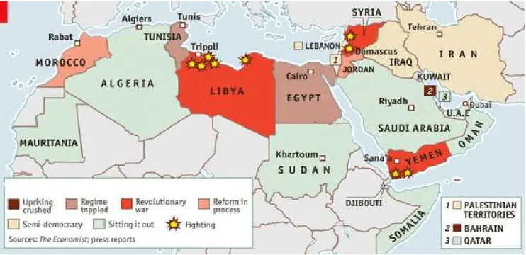 Figure 1.1. The Map of the Arab Spring (Source: https://orientalreview.org ) 