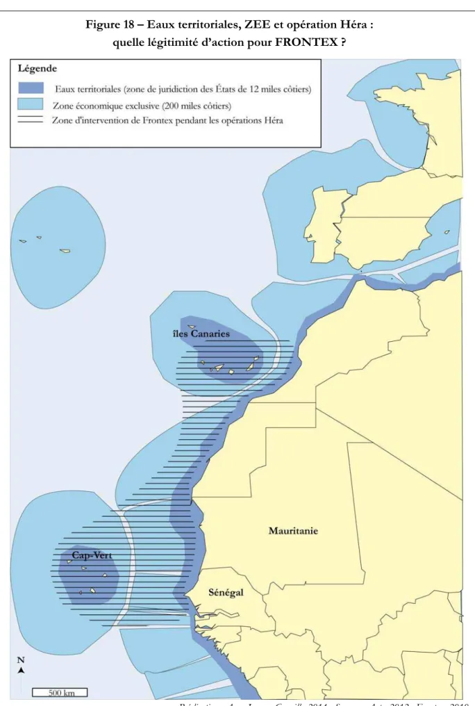 Figure 18 – Eaux territoriales, ZEE et opération Héra :  quelle légitimité d’action pour FRONTEX ? 