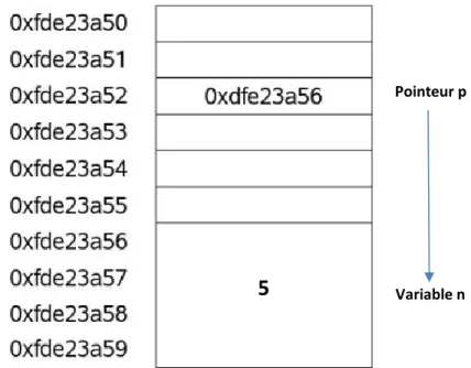 Figure 9. Le pointeur et la variable pointée en mémoire [10]. 