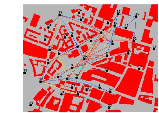 Figure 2.14 : Représentation instantanée de la qualité du lien radio en terme de TEB entre des véhicules dans le centre ville de Munich.