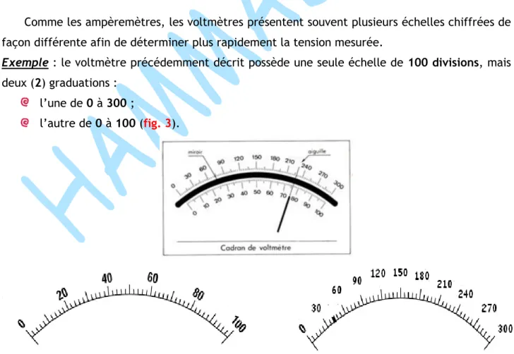 Figure 3 : voltmètre à 1 seule échelle mais 2 graduations. 