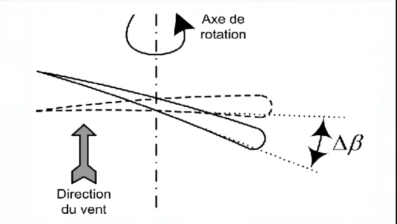 Figure 2.4 – Calage variable des pales par rapport à la direction du vent 