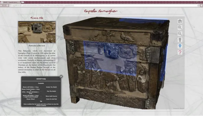 Figure 4: A 3DHOP application developed by CNR-ISTI. In this example, a high-resolution 3D  digitization (10 million triangles) of the Capsella Samagher, an antique reliquary, is presented with  additional information (images and text)