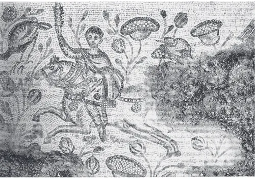 Fig. 4. — Beit Guvrin, Villa, 3rd-5th cent.  AD .  A rider within Nilotic flora.