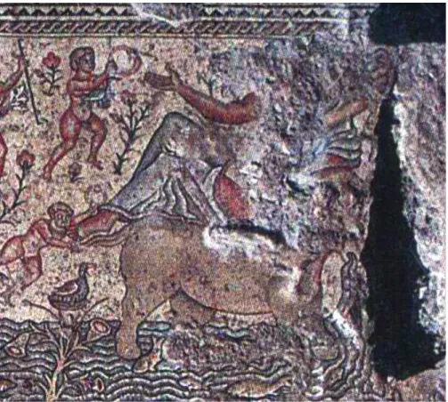 Fig. 7a. — Zippori, Nile Festival mosaic, 5th cent.  AD .  Right side of upper zone, personification of the Nile.