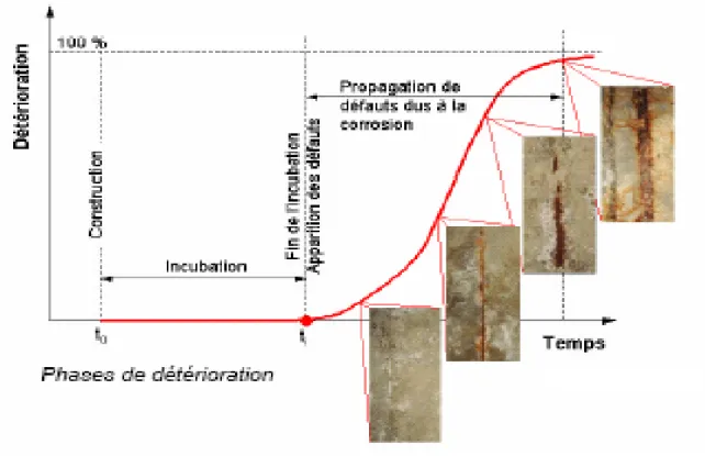 Figure II.5 : Evolution de la dégradation d'une structure en béton armé. 