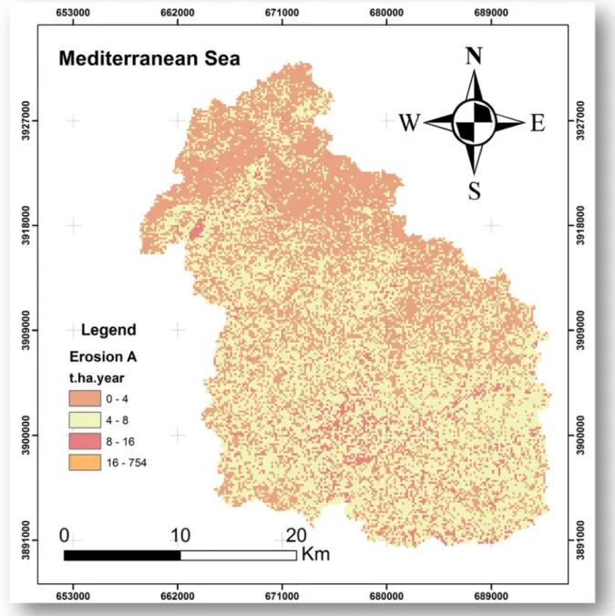 Fig. 7 Soil erosion map A of Wadi El Maleh watershed