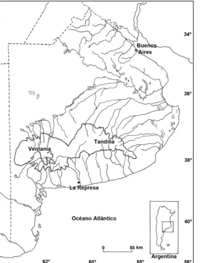 Figura 1. Localización del sitio La Represa al sudeste de la provincia de Buenos Aires