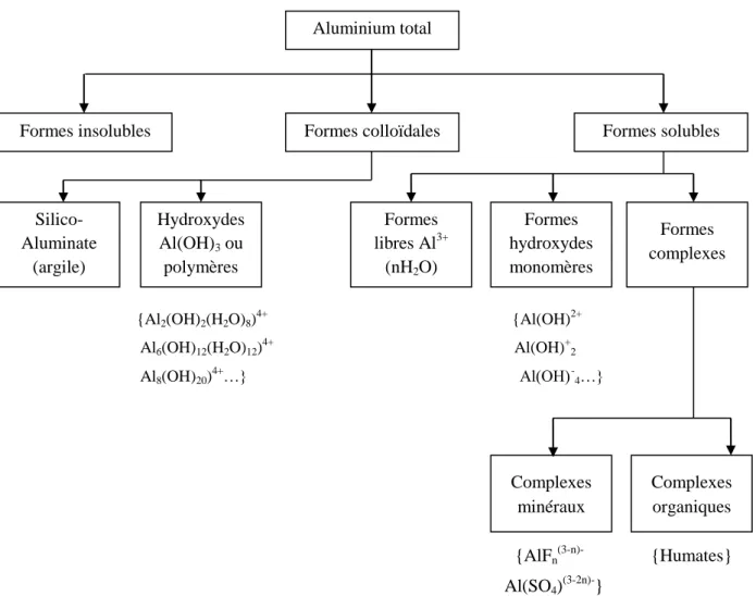 Figure I.10 : Formes d’aluminium pouvant exister lors de la dissolution d’une anode d’aluminium  I.7.2.2