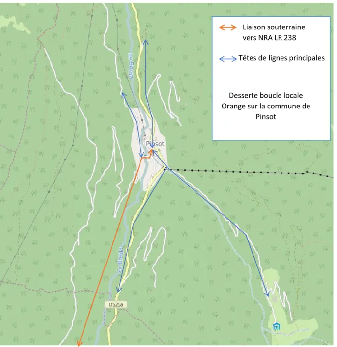 Figure 5 Desserte boucle locale cuivre Orange sur la commune de Pinsot