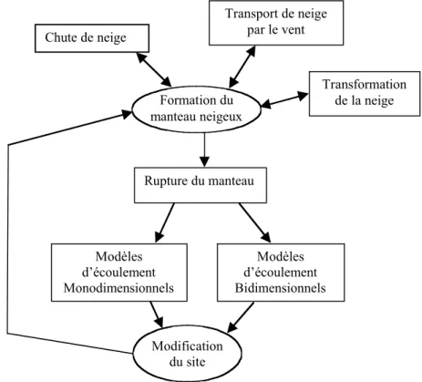 Figure 1 : les différents modèles impliqués dans le phénomène avalanche.