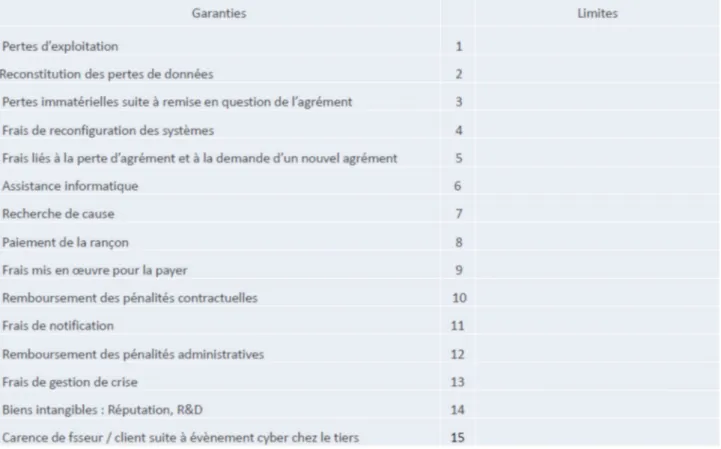 Figure 7 – Garanties et limites de couverture  Regroupement par paquets de garanties 