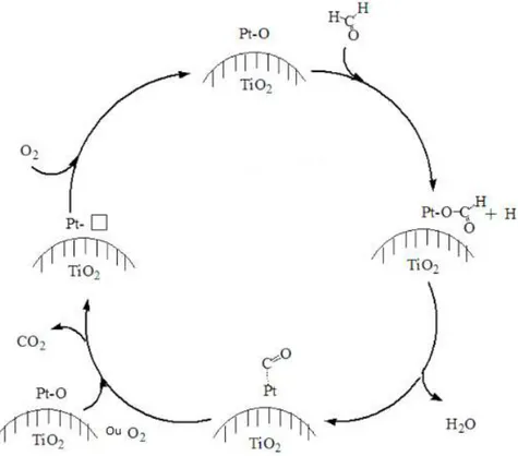 Figure I-15 : Oxydation catalytique du formaldéhyde par le platine supporté sur TiO 2  selon H