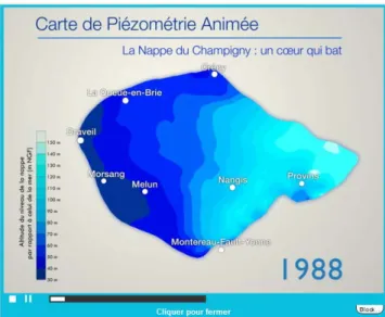 Figure 20 : Capture d'écran de la carte piézométrique animée de la nappe du Champigny   Source : www.aquibrie.fr, 2016 