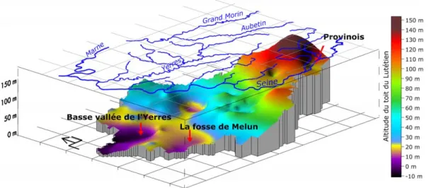 Figure 23 : Vue 3D de la base de la nappe du Champigny  Source : Aqui'Brie 