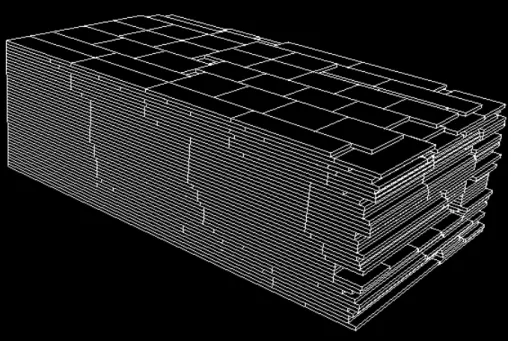 Figure 8 – Illustration de l’empilement de 42 couches formées de 500 planches