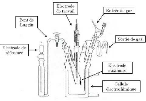 Figure 7  – Schéma d’une cellule  électrochimique classique à trois électrodes. 