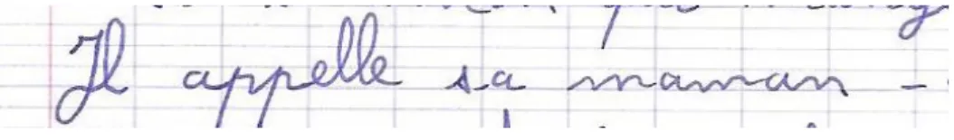 Figure 26 (Ecrit n°1 d'un enfant sourd oraliste en classe de primaire version informatique)  Dans l’exemple ci-dessus, le sujet est un pronom personnel masculin