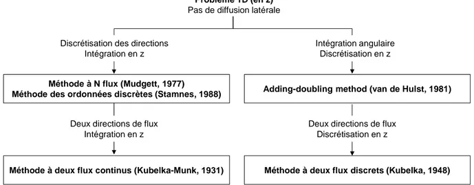 Figure  1 :  Quelques  grandes  familles  de  résolution  de  l’ETR  sans  prise  en  compte  de  la  diffusion  latérale  (schéma non exhaustif) 