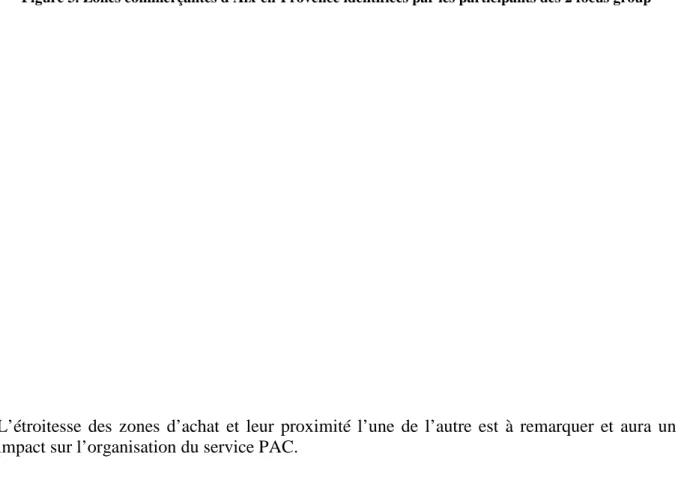 Figure 3. Zones commerçantes d'Aix-en-Provence identifiées par les participants des 2 focus group 